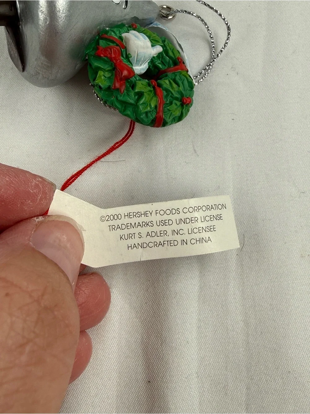 Vintage 2000 Limited Edition Hershey's Silver Kiss Ornament with Green Wreath